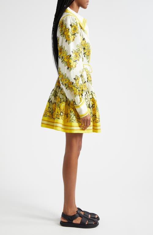 Shop Alemais Gisela Floral Long Sleeve Linen Shirtdress In Yellow