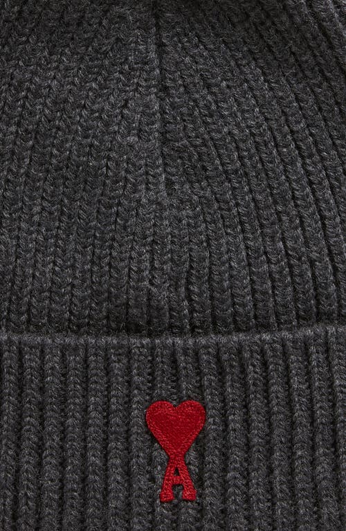 Shop Ami Alexandre Mattiussi Ami Paris Ami De Coeur Embroidered Wool Beanie In Heather Grey/red/084