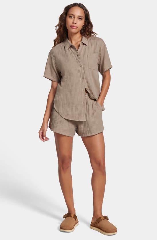 Shop Ugg Embrook Short Sleeve Cotton Gauze Pajama Top In Putty
