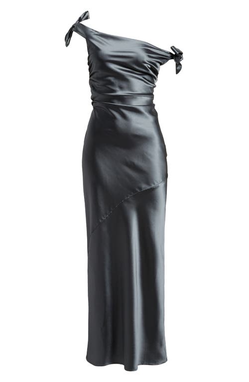 Petal And Pup Petal & Pup Selma One-shoulder Satin Gown In Gray