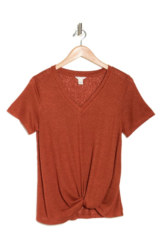 Shop Caslon ® Twist Hem V-neck T-shirt In Orange Clay