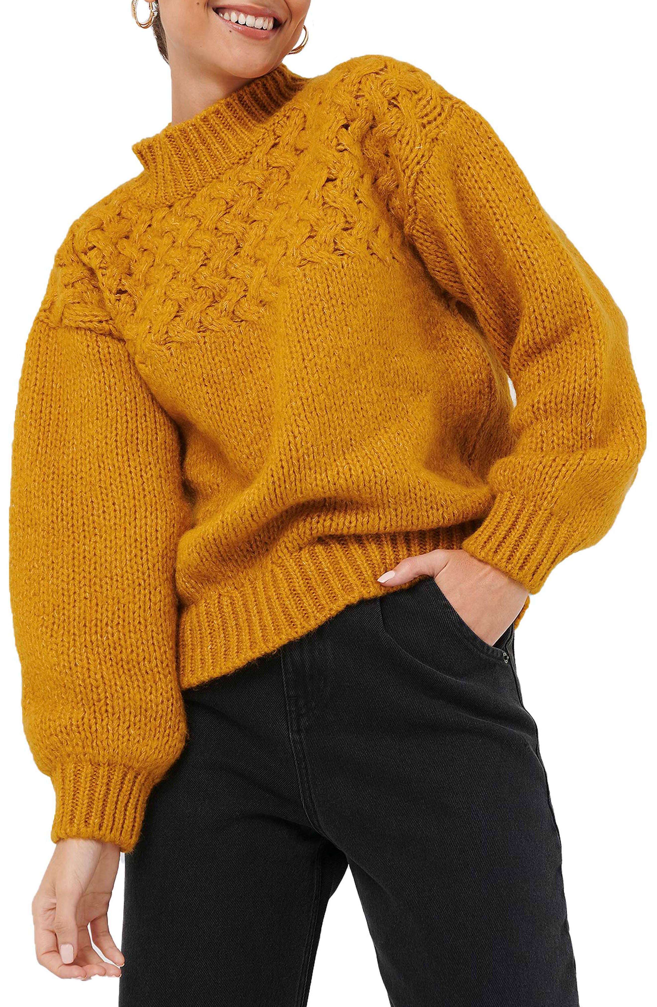 cable knit mock neck sweater