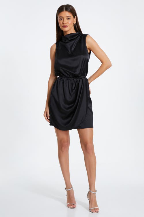 Quiz Sleeveless Ruched Satin Mini Dress In Black