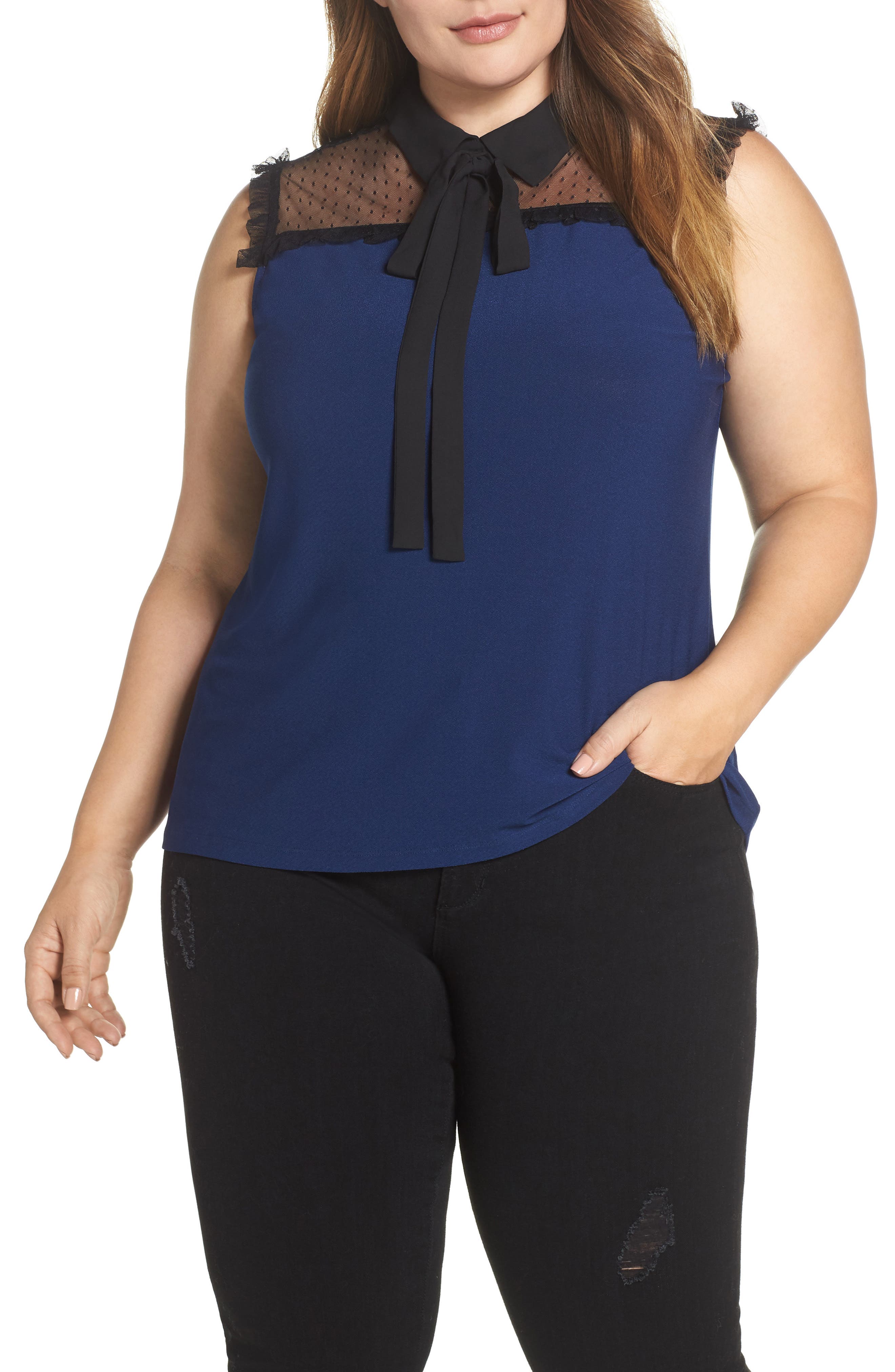 CeCe Sleeveless Mixed Media Top (Plus Size) Nordstrom