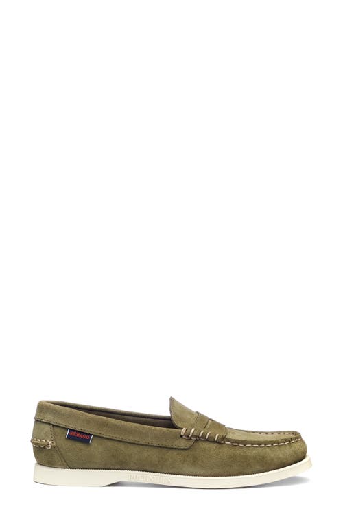 Shop Sebago Dan Boat Roughout Penny Loafer In Green Military - Brown Oliva