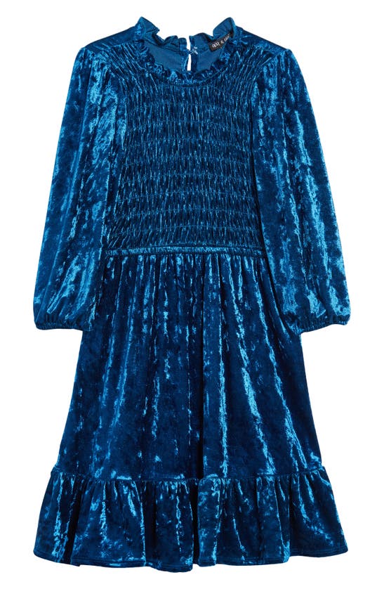 Ava & Yelly Kids' Ruffle Crushed Velvet Babydoll Dress In Teal