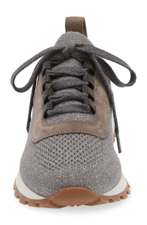 Brunello Cucinelli Knit Monili Runner Sneakers In Grey