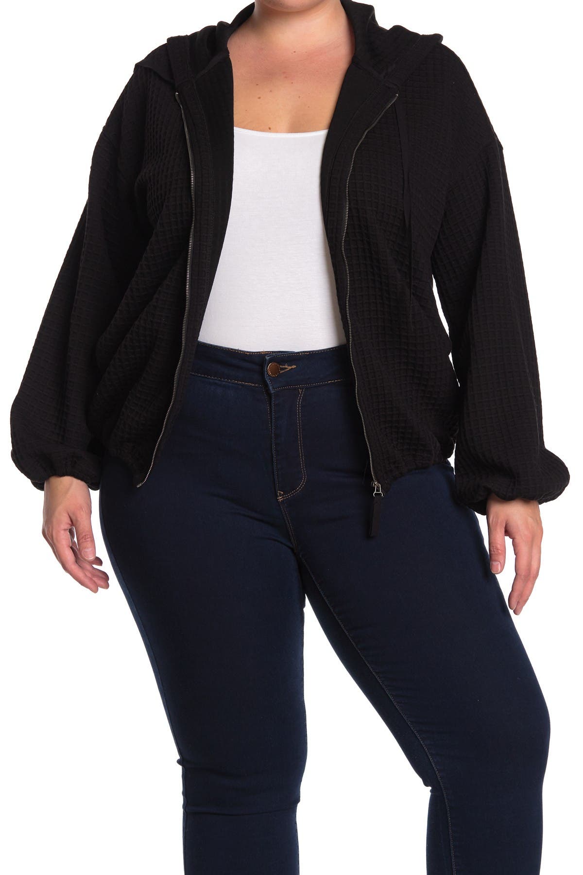 waffle knit zip hoodie