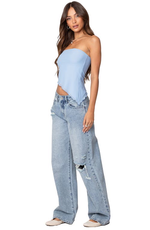 Edikted Vivi Mesh Asymmetric Tube Top In Light-blue
