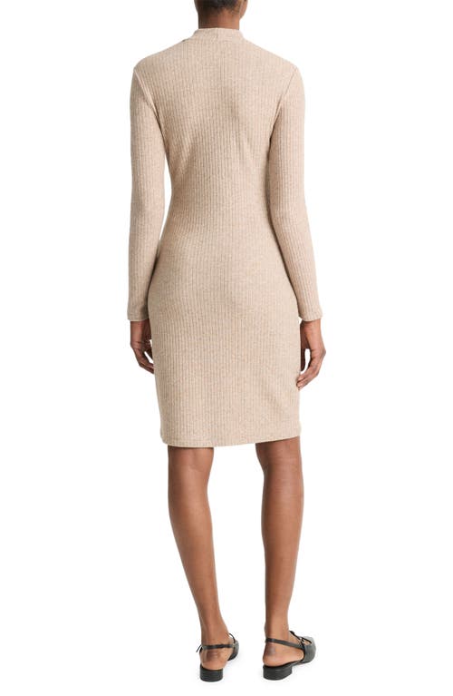 Shop Vince Long Sleeve Rib Dress In Hazel Cream