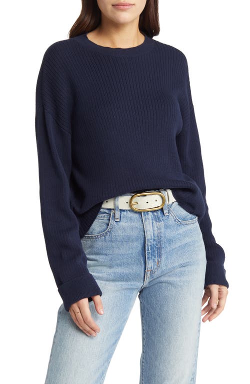 Treasure & Bond Cuff Sleeve Rib Cotton Sweater in Navy Blazer