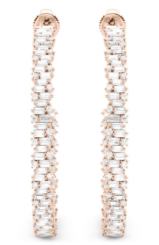 Shop Hautecarat Baguette & Round Brilliant Lab Created Diamond Hoop Earrings In 18k Rose Gold