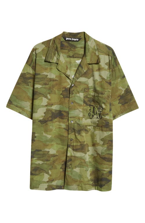 Shop Palm Angels Camo Cotton Camp Shirt In Military Black