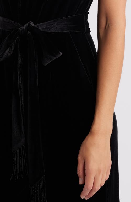 Shop Tahari Asl Velvet Belted Jumpsuit In Black