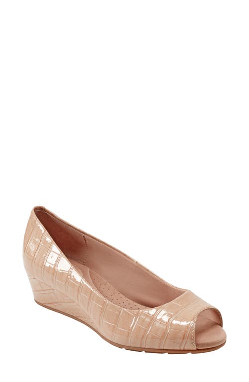 Shop Bandolino Peep Toe Wedge Pump In Taupe Croco Print