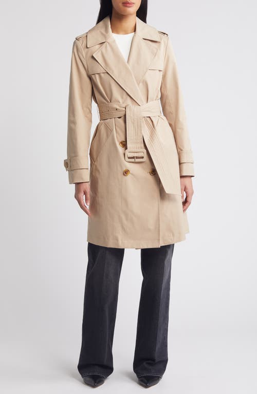 Double Breasted Belted Trench Coat in Putty
