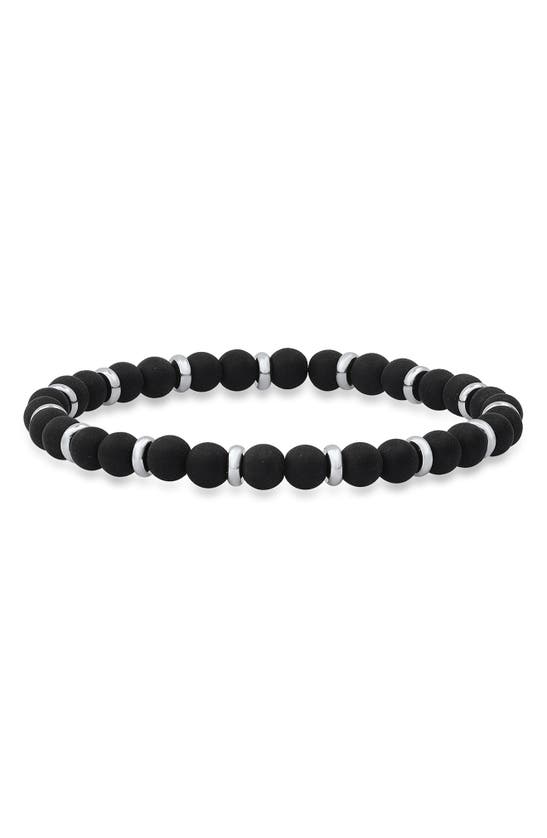 Hmy Jewelry Black Lava Stone & Stainless Steel Bracelet In Black/ Metallic