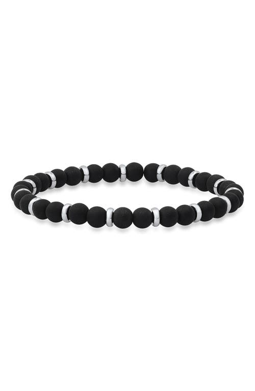 Shop Hmy Jewelry Black Lava Stone & Stainless Steel Bracelet In Black/metallic