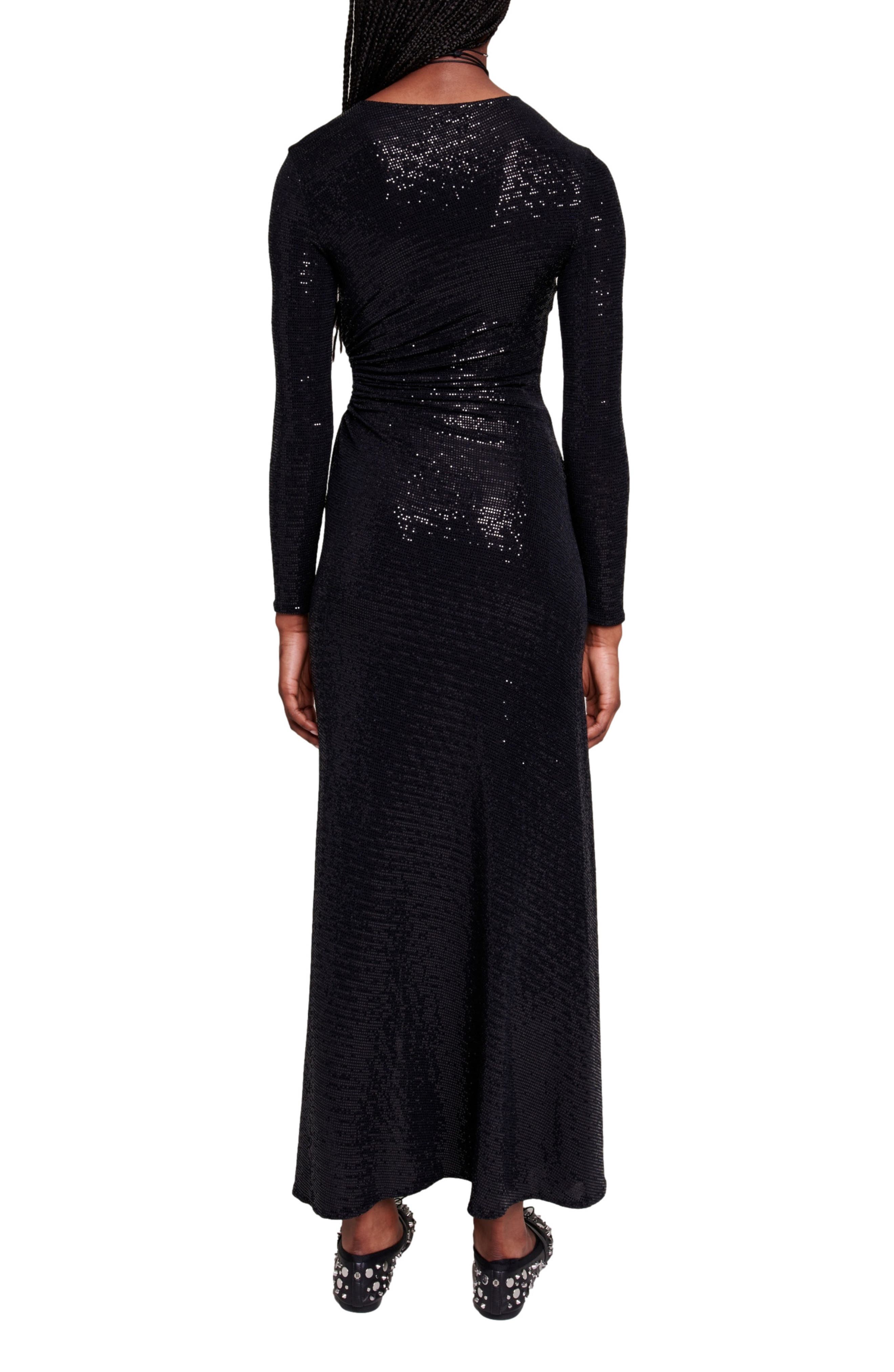 maje Rilexisa Sequin Long Sleeve Dress in Black | Smart Closet