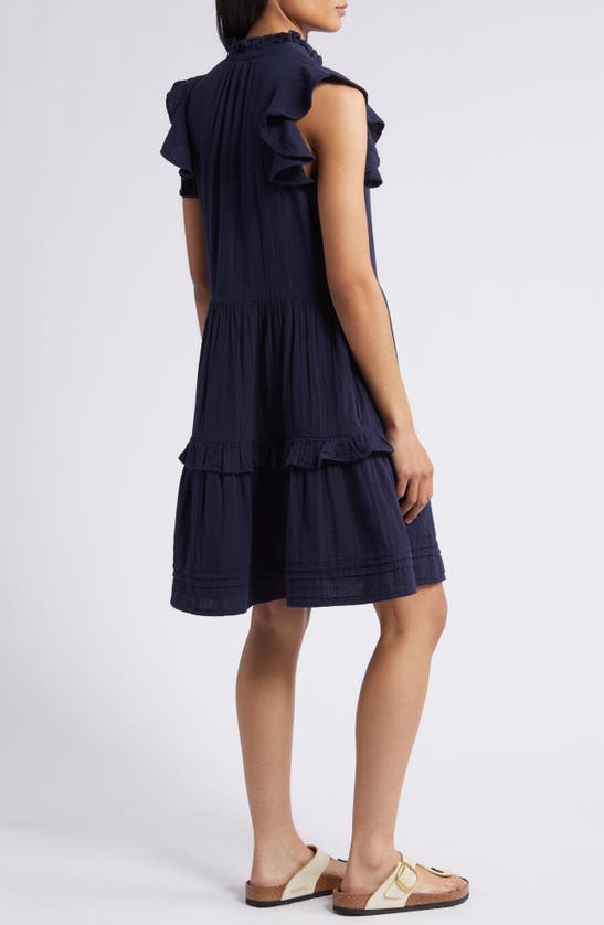 Shop Caslon Ruffle Duo Cotton Gauze Dress In Navy Blazer