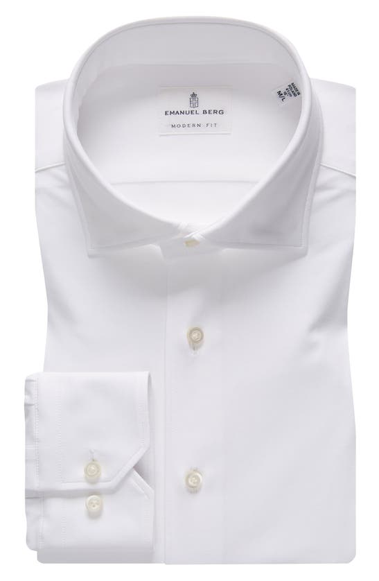 Emanuel Berg 4flex Modern Fit Solid White Knit Button-up Shirt | ModeSens