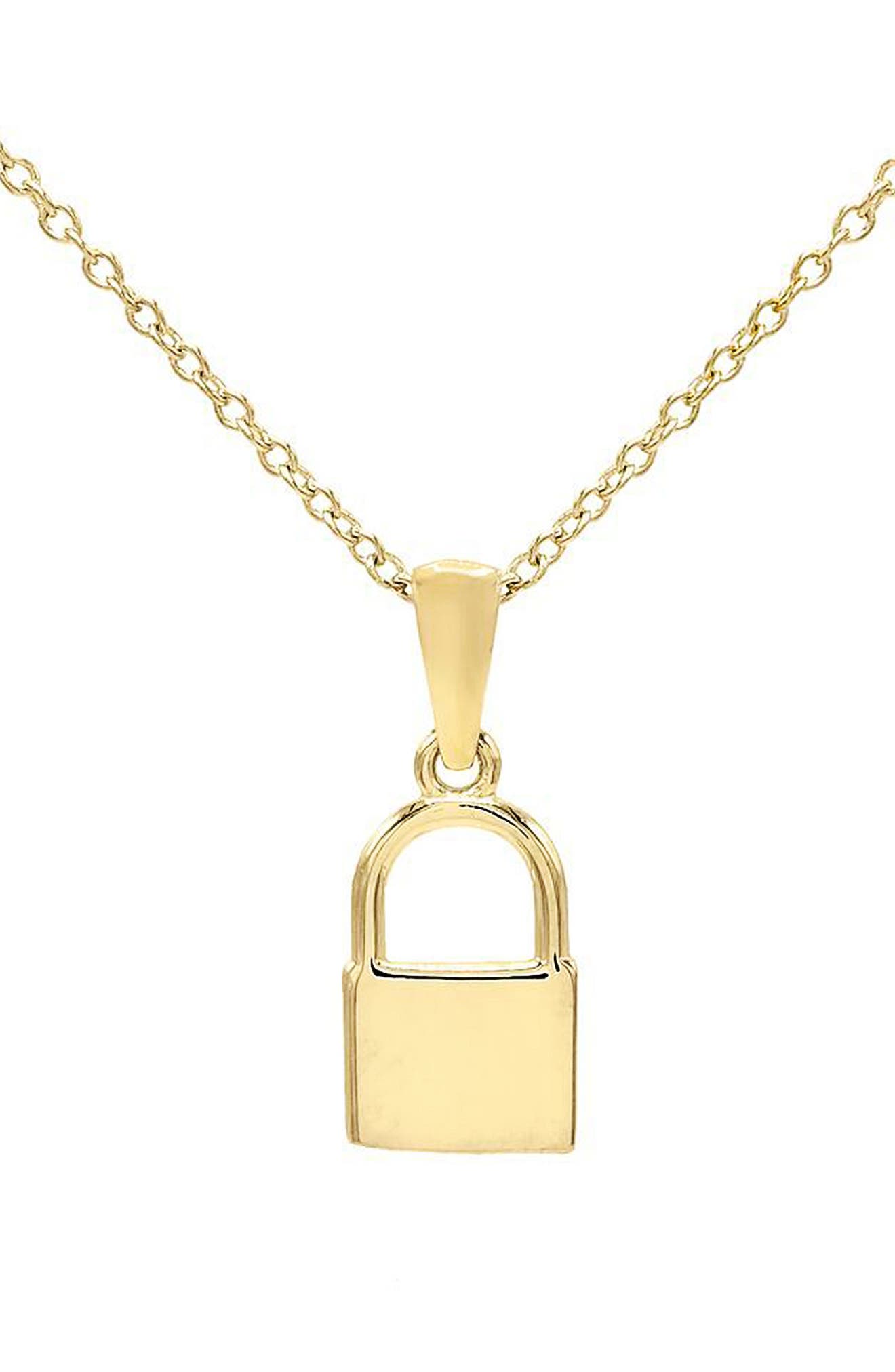 ADINA'S JEWELS Mini Lock Pendant Necklace, Main, color, GOLD