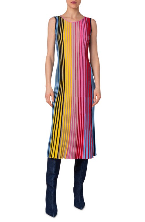 Rainbow Stripe Wool Sweater Dress in Multicolor Pink