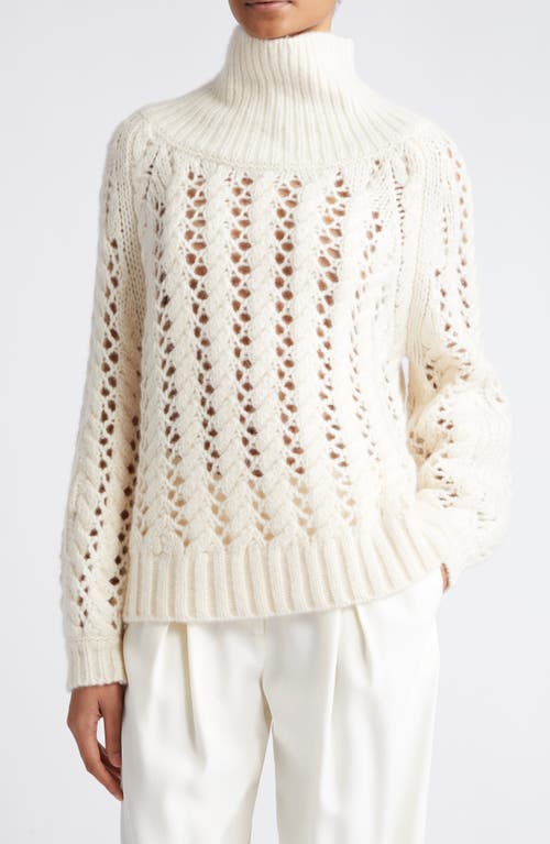 Openwork Cable Silk & Cashmere Sweater in Ivory