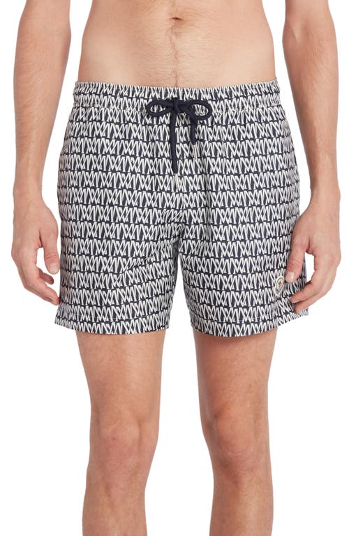 Moncler Monogram Print Swim Trunks In Black