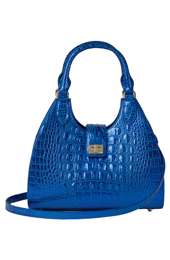 Shop Brahmin Adrian Croc Embossed Leather Shoulder Bag In Cobalt Potion