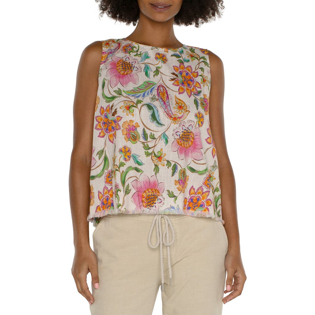 Liverpool Los Angeles Floral Sleeveless Back Button Top In Ivory/pink Floral