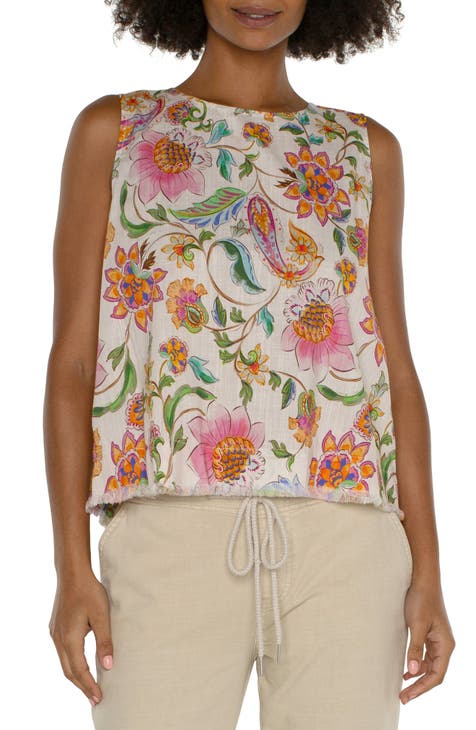 Floral Sleeveless Back Button Top
