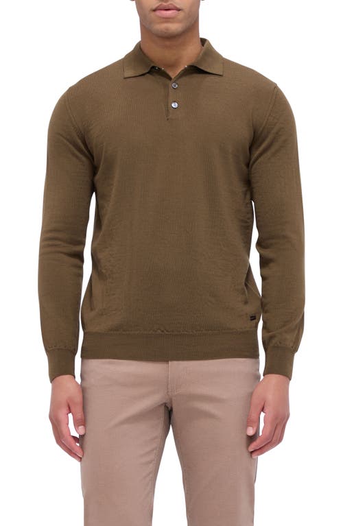 Shop Bugatchi Merino Wool Polo Sweater In Moss