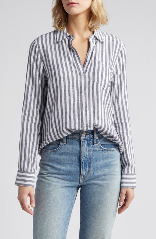 caslon(r) Linen Blend Button-Up Shirt Stripe at Nordstrom,