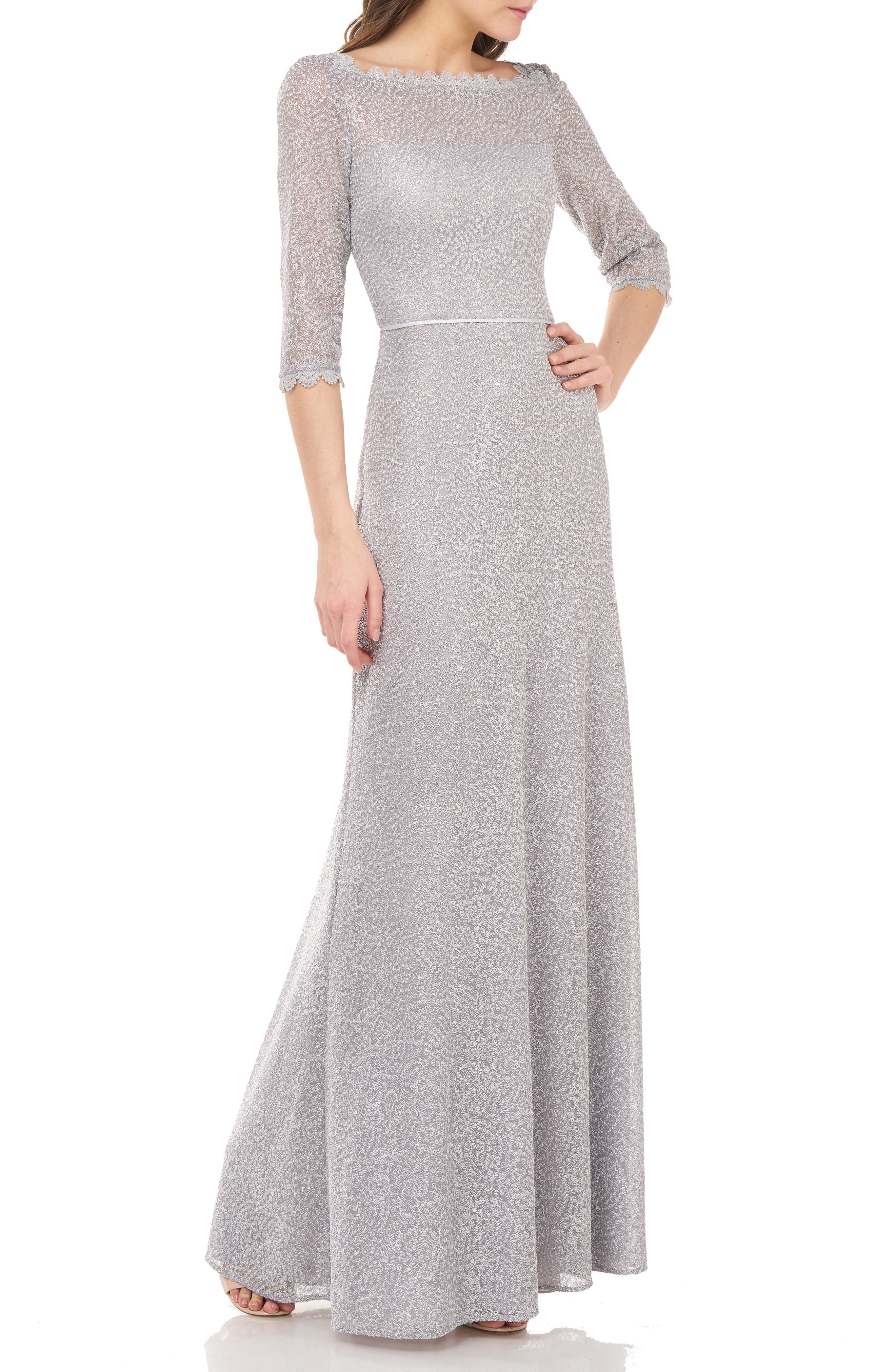 JS COLLECTIONS METALLIC LACE A-LINE GOWN,628292170050