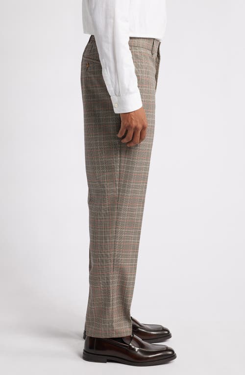 Open Edit Glen Plaid Flat Front Pants In Tan- Black Glen Plaid