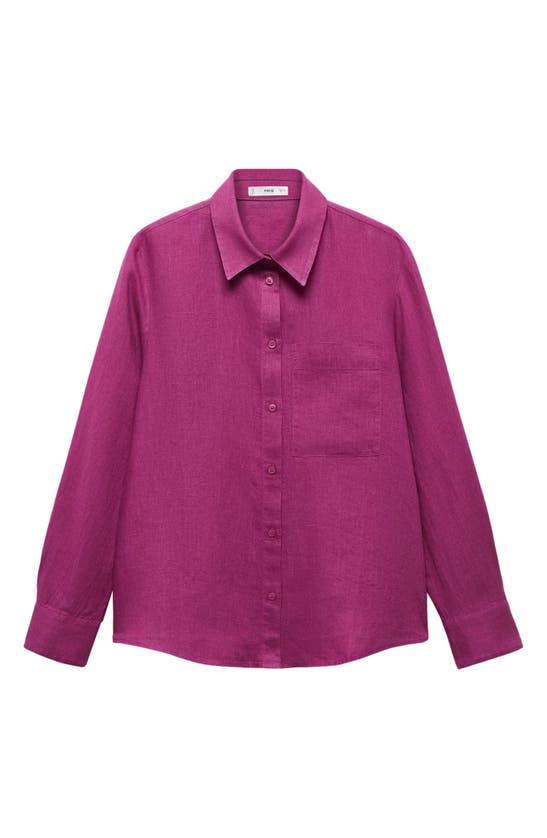 Shop Mango Lino Linen Button-up Shirt In Fuschia