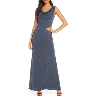 Vince Camuto Cowl Neck Sparkle Evening Gown, Grey
