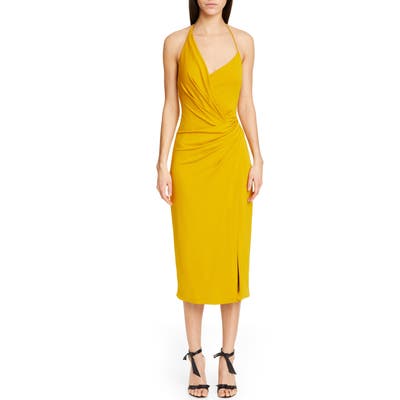 Cushnie Asymmetrical Halter Midi Dress, Yellow