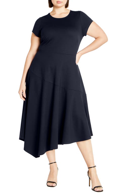 Shop City Chic Asymmetric Ponte Knit Dress In Navy