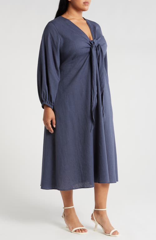 Shop Harshman Novella Long Sleeve Cotton & Linen Maxi Dress In Dark Indigo