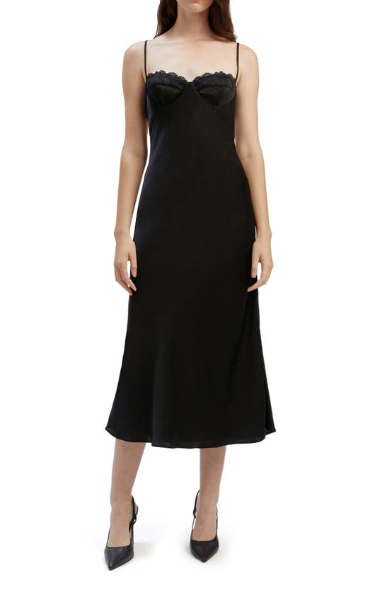 Shop Bardot Sabina Lace Trim Cocktail Midi Slipdress In Black