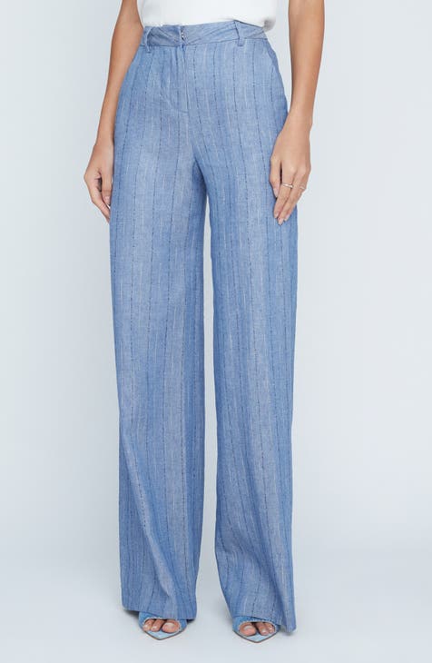 High-Waisted Linen-Blend Straight Pants
