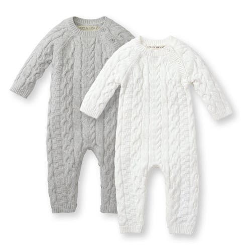 Hope & Henry Baby Cable Knit Romper Gift Set In Gray Heather & White