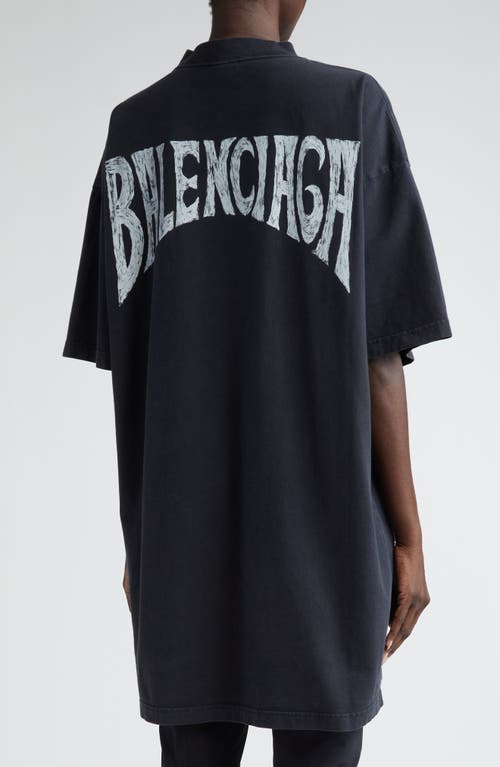 Shop Balenciaga Logo Graphic T-shirt Dress In Faded Black/white