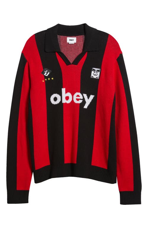 Shop Obey Stripe Soccer Jersey Sweater In Red Multi