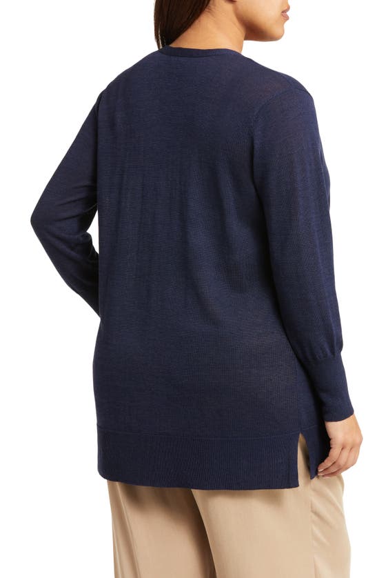 Halogen Side Slit Linen Blend Cardigan In Classic Navy