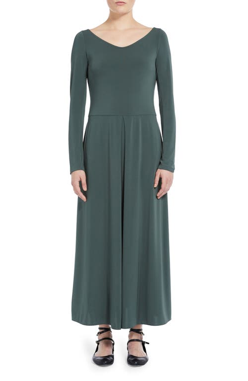 Valido Long Sleeve Crepe Jersey A-Line Dress in Dark Green