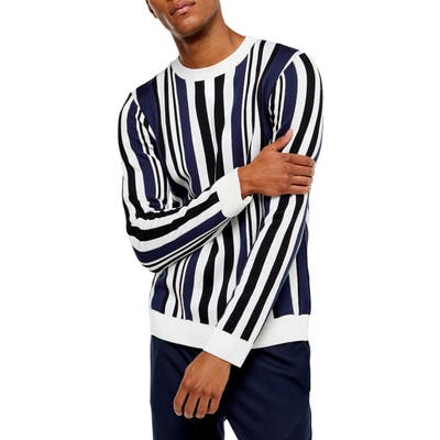Topman Vertical Stripe Crewneck Sweater, Blue