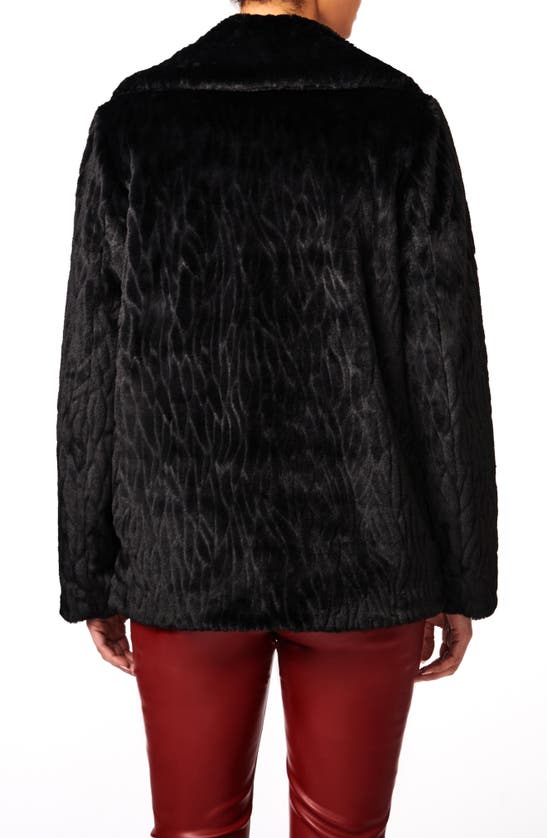 Bernardo Abstract Double Breasted Faux Fur Coat In Black